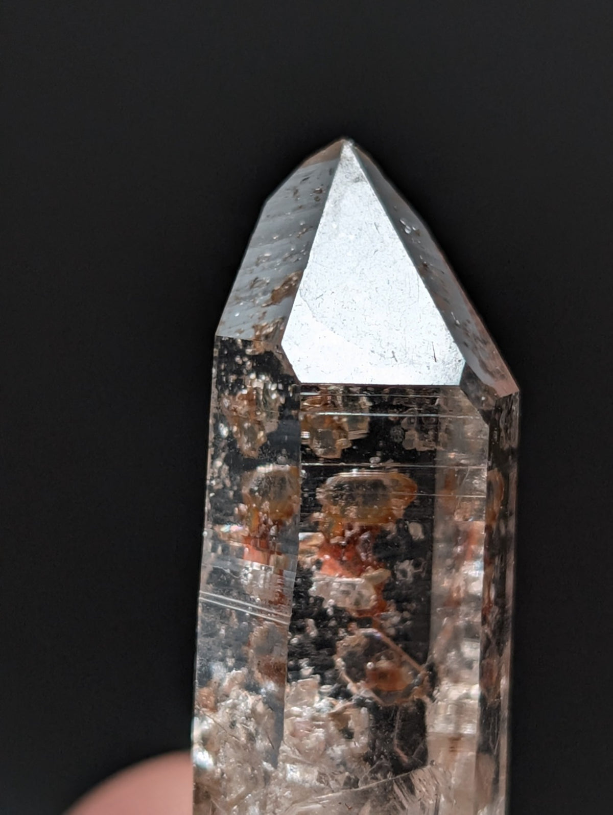 A+ Clear Quartz Crystal Point, Montgomery County, Arkansas, w/ natural wood base