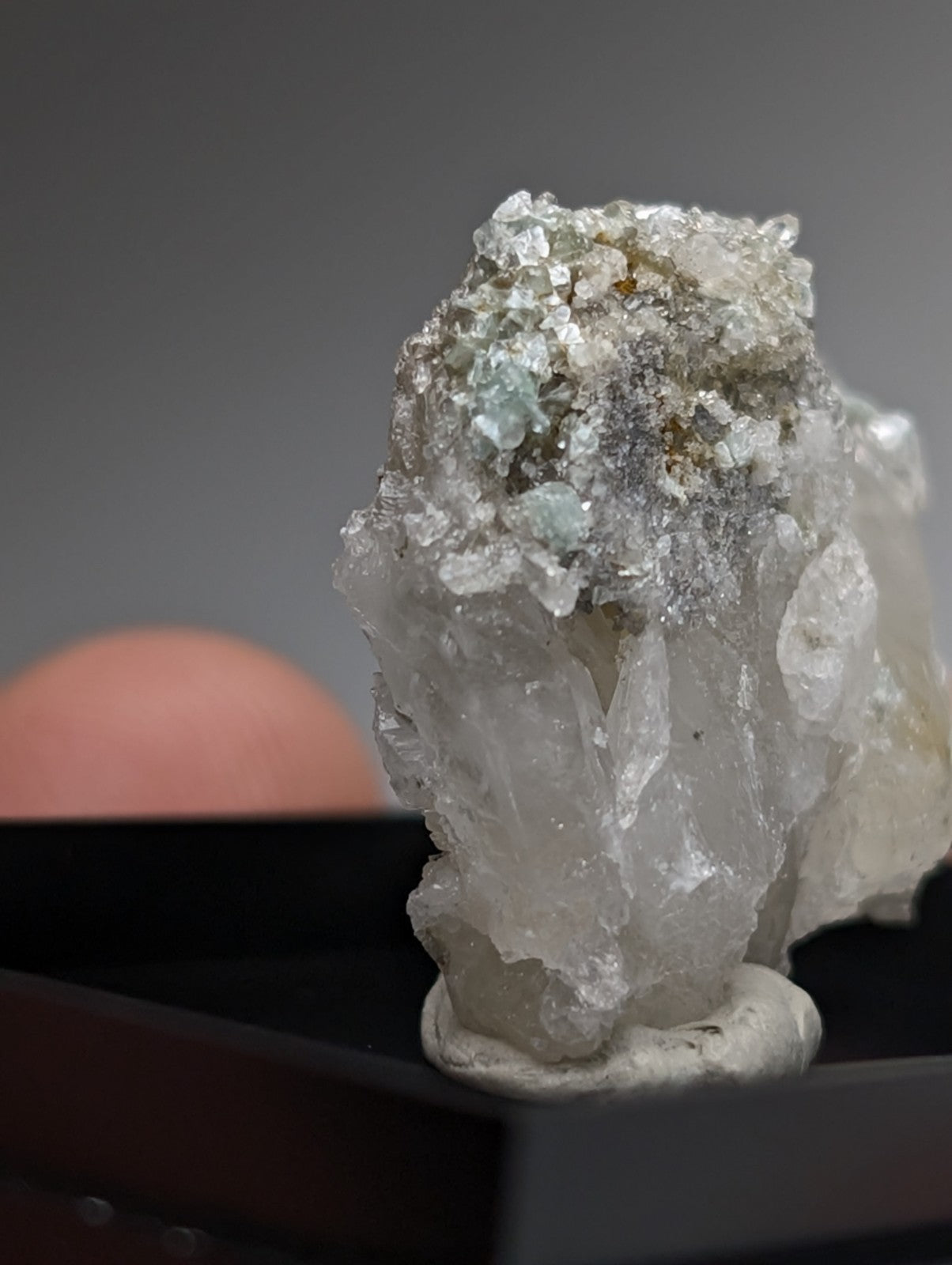 Blue-Green Cookeite on Quartz, Saline County, Arkansas, Old Stock, w/ photo case