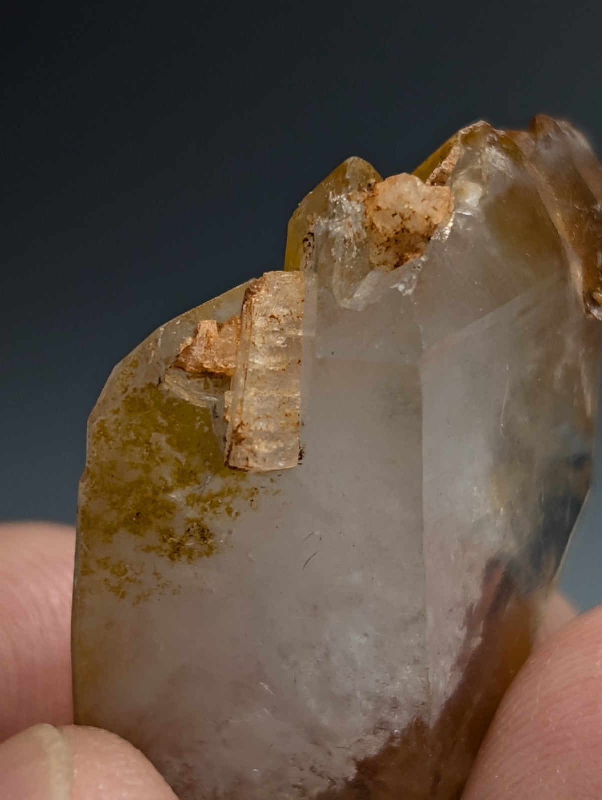 Adularia on Quartz Crystal Point, Double Terminated, Garland County, Arkansas