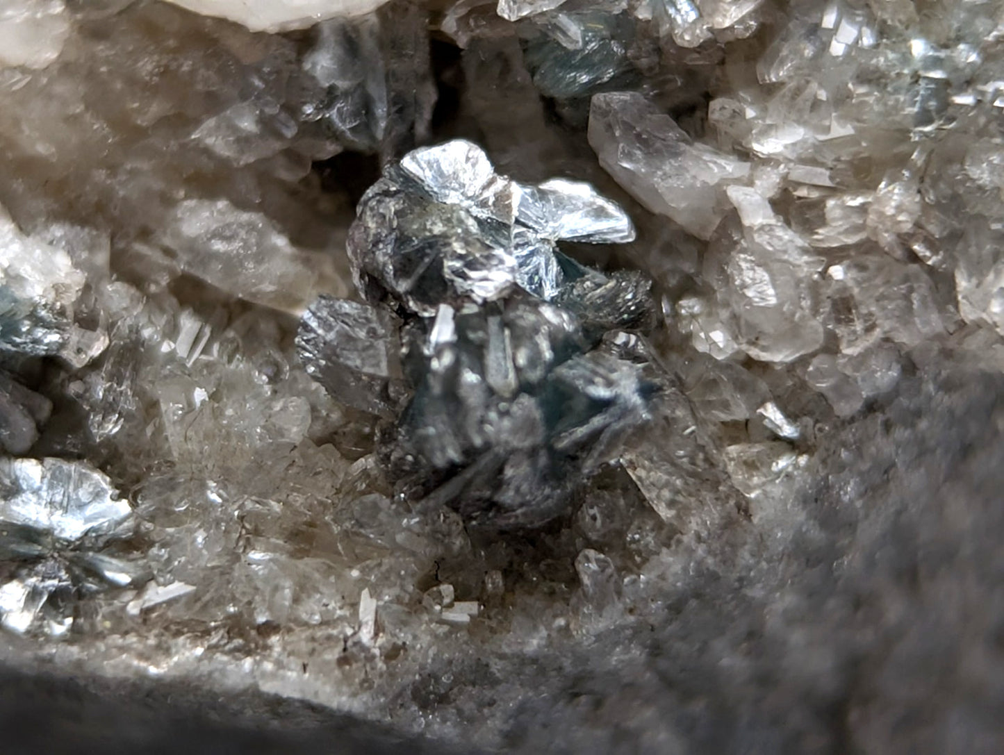 Blue-Green Cookeite on Quartz, Saline County, Arkansas, Old Stock, UV Reactive