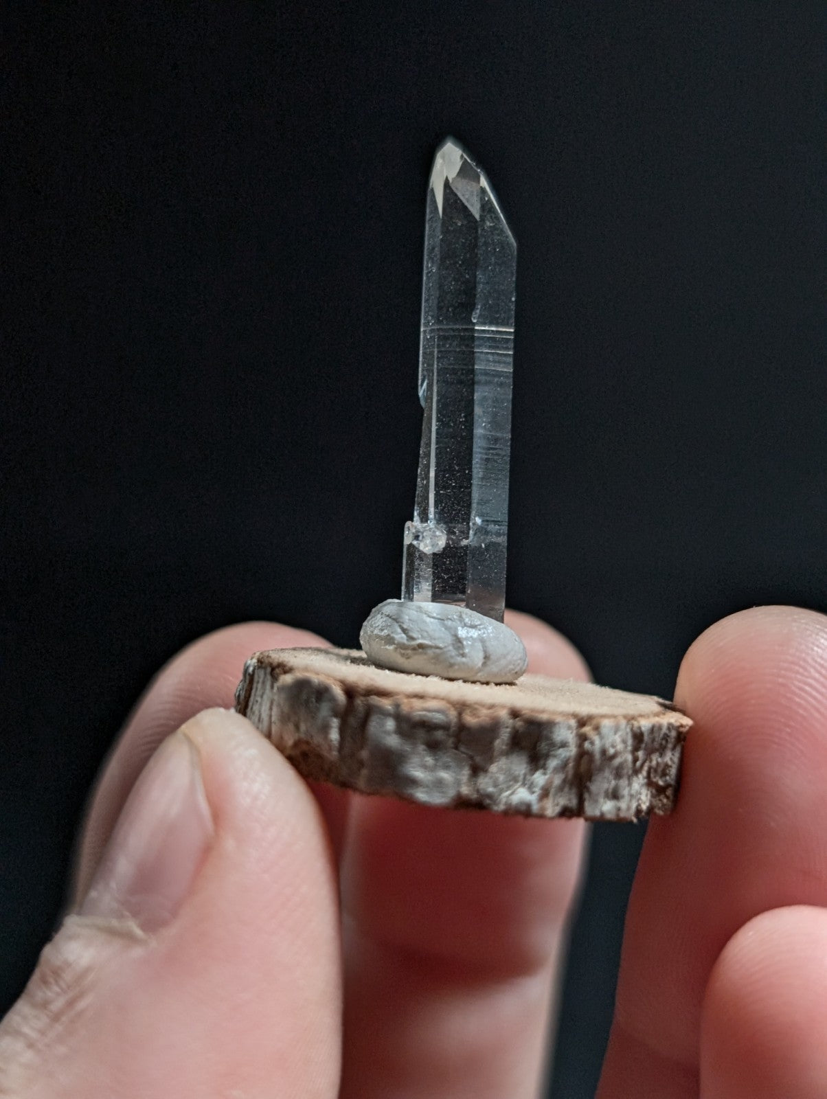 A+ Penetrator Quartz, Old Stock, Montgomery County, Arkansas, w/ wood base