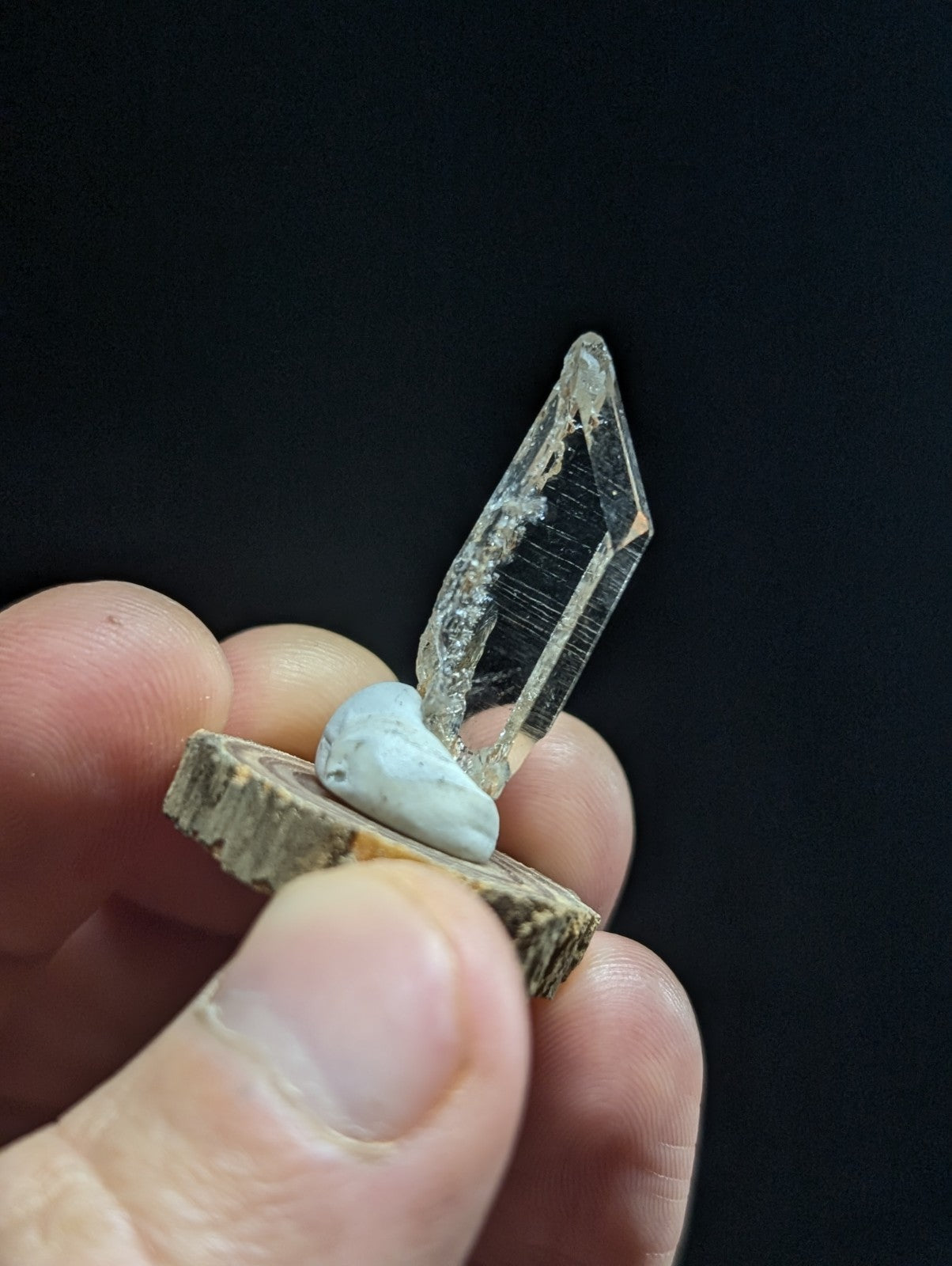 Adularia included Quartz Crystal Point, Garland County, Arkansas, w/ base