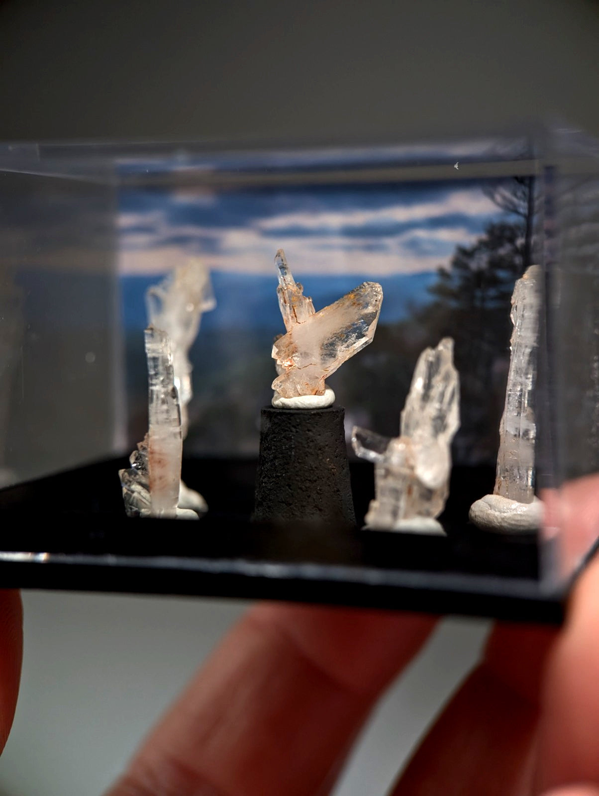 Set of 5 Faden Quartz Crystals, w/ photo case/mount, Montgomery County, Arkansas