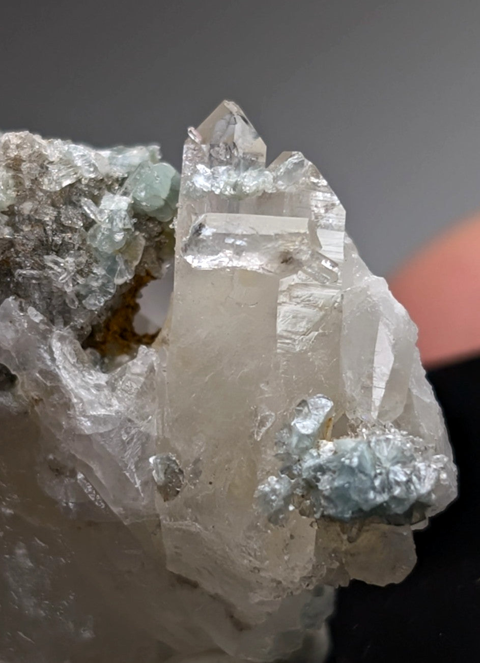 Blue-Green Cookeite on Quartz, Saline County, Arkansas, Old Stock, w/ photo case
