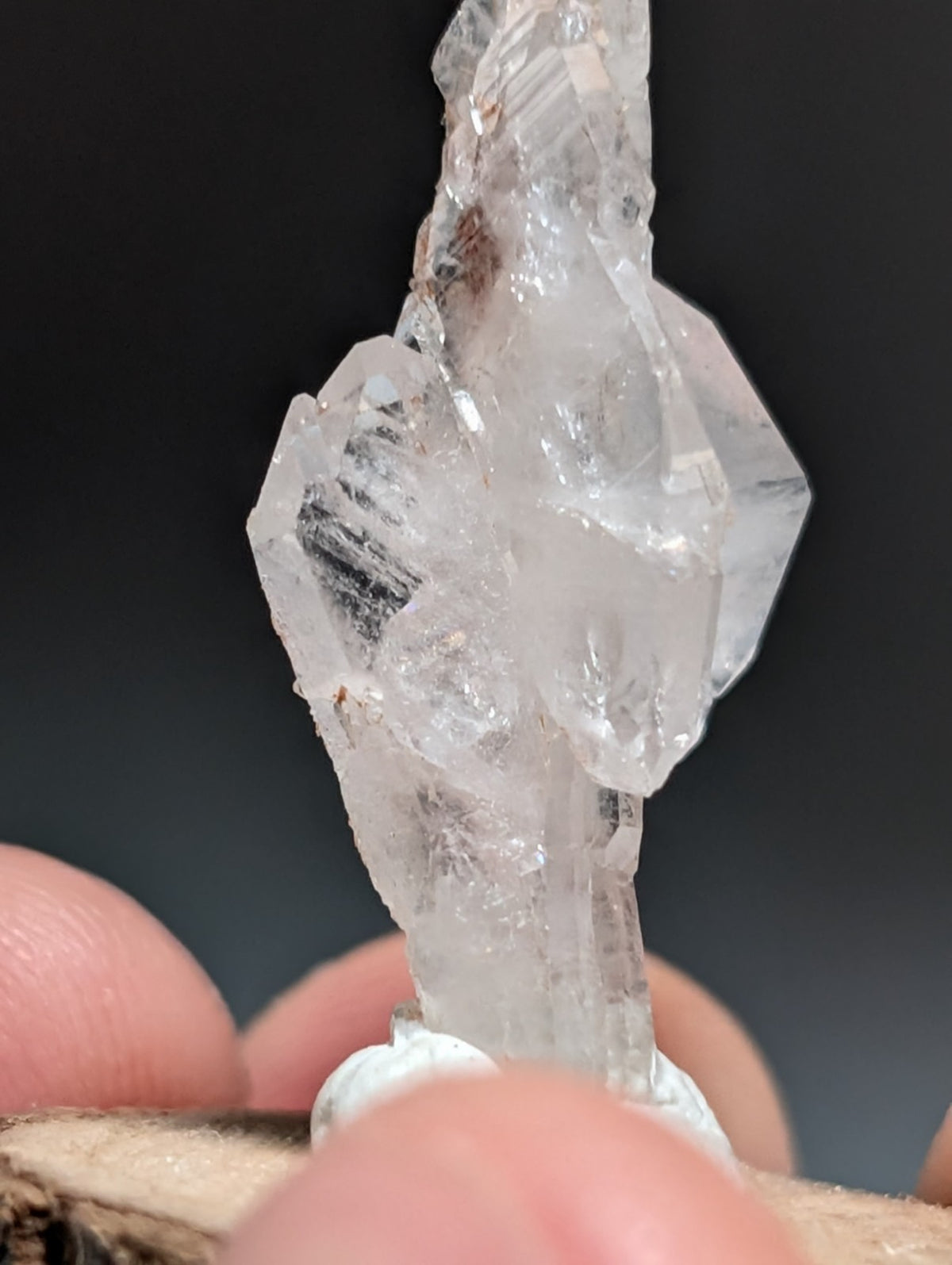 Faden Quartz, w/ Unique Growth, Montgomery County, Arkansas, + wood base