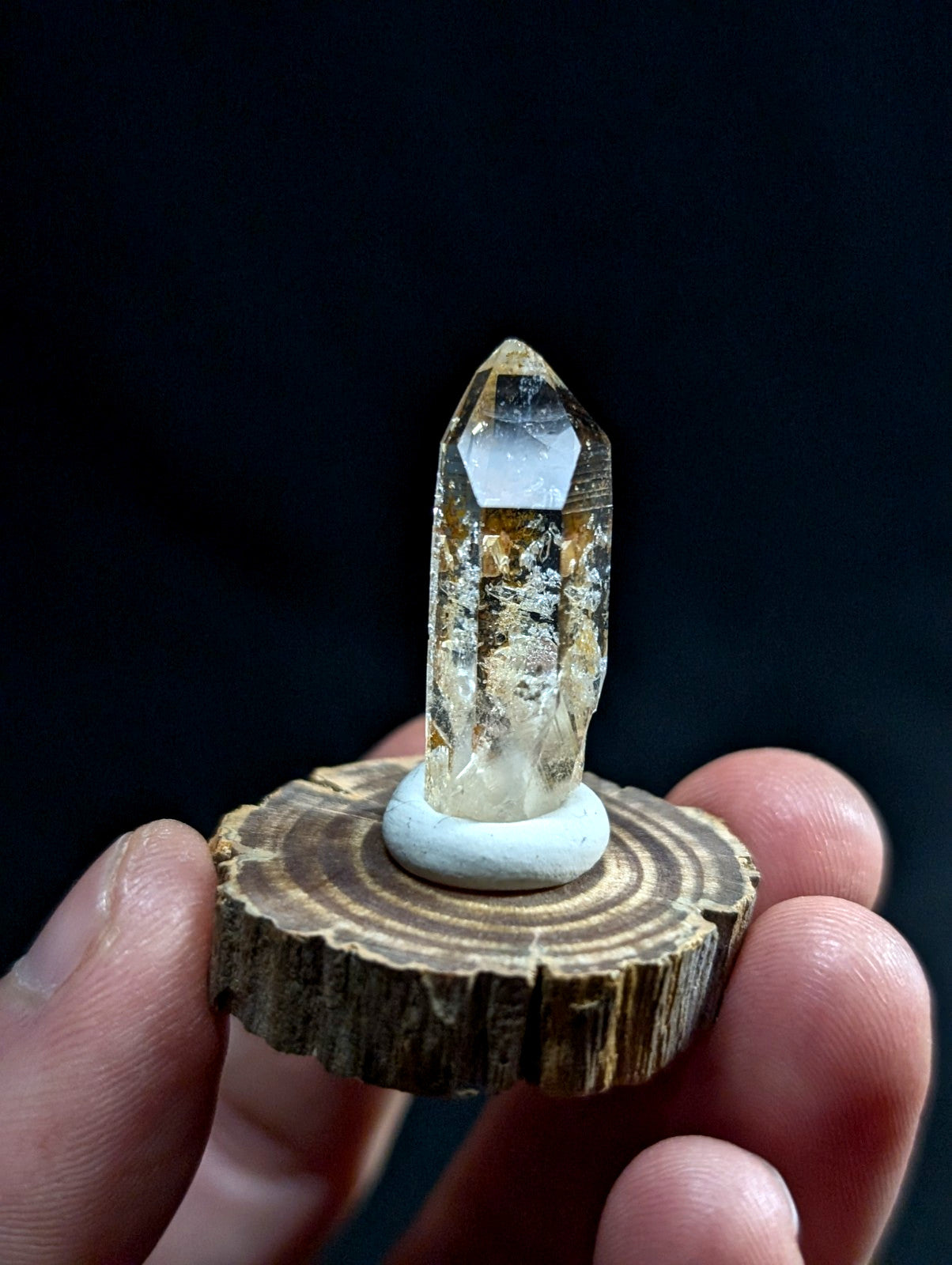 Optical Quartz Crystal Point, Old Stock, Montgomery County, Arkansas, w/ base