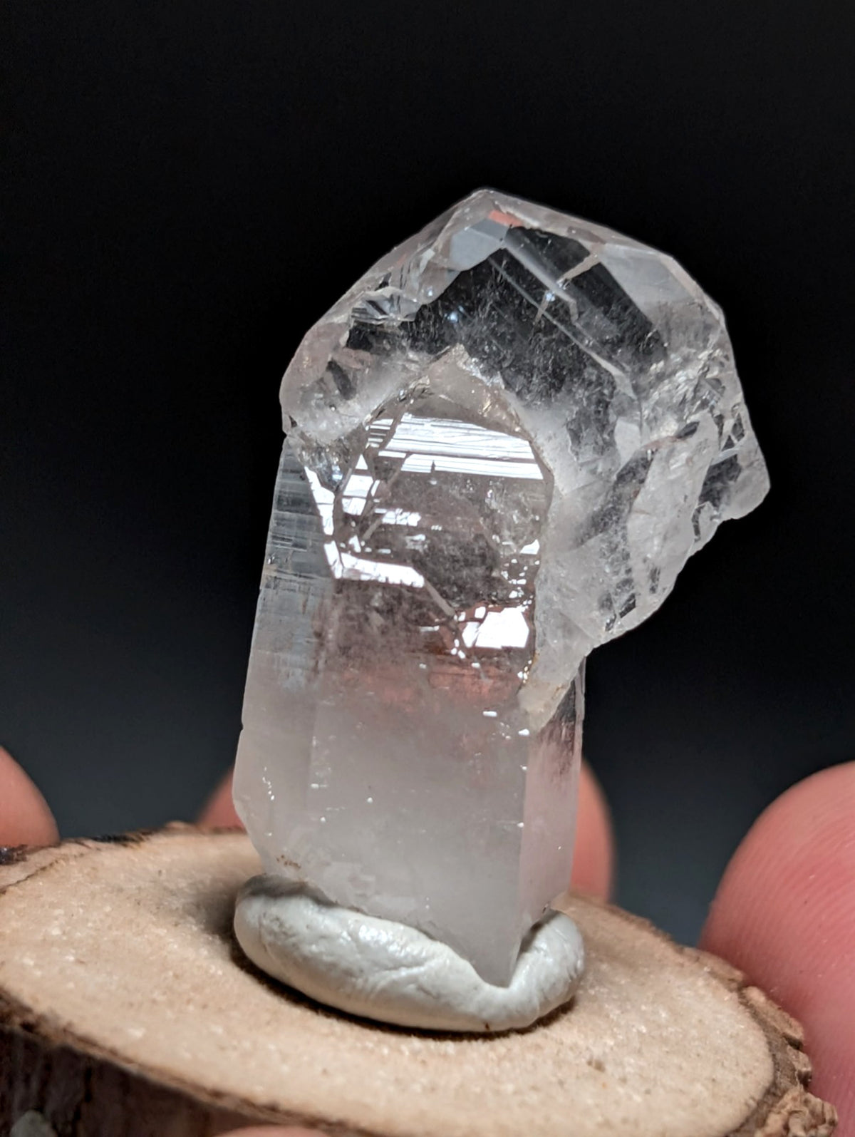 A+ Quartz Crystal Oddity, Montgomery County, Arkansas, w/ natural wood base