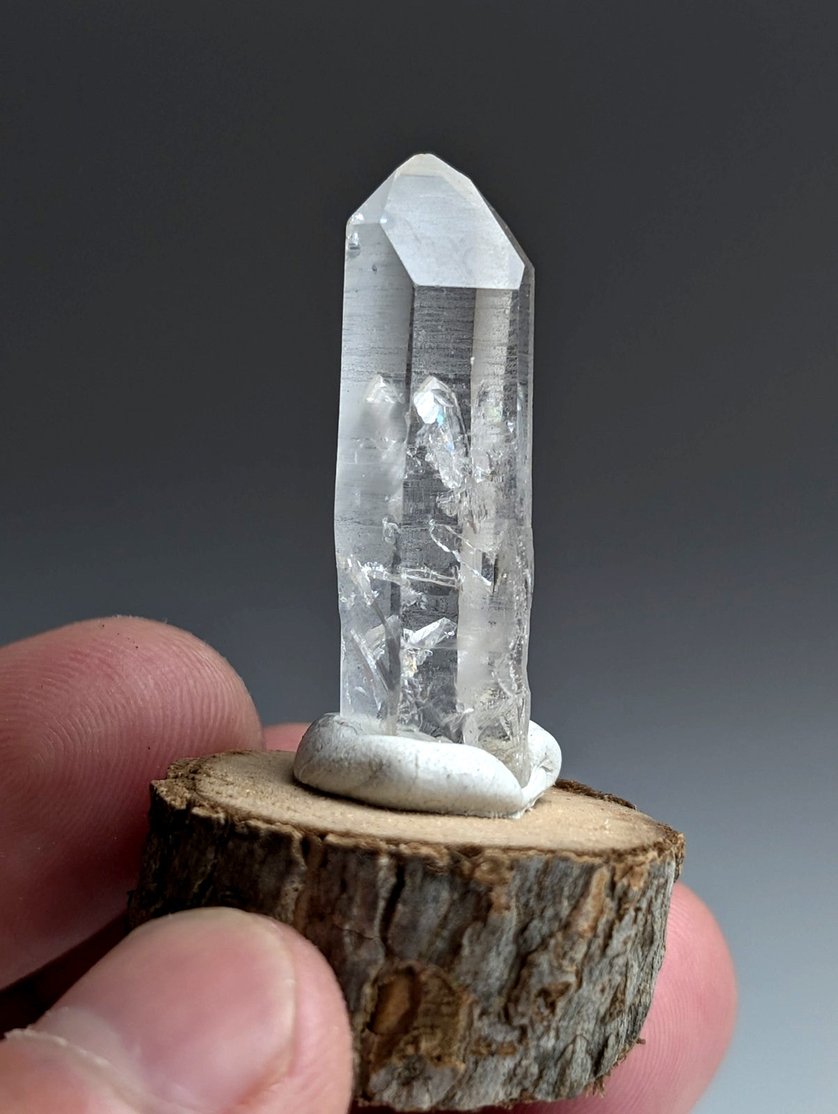 Manifestation Quartz, Old Stock, Montgomery County, Arkansas, w/ wood base