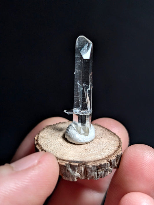 A+ Penetrator Quartz, Old Stock, Montgomery County, Arkansas, w/ wood base