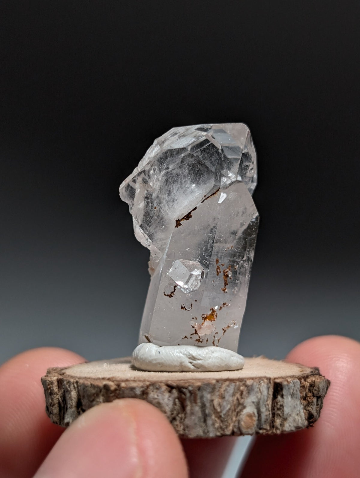 A+ Quartz Crystal Oddity, Montgomery County, Arkansas, w/ natural wood base