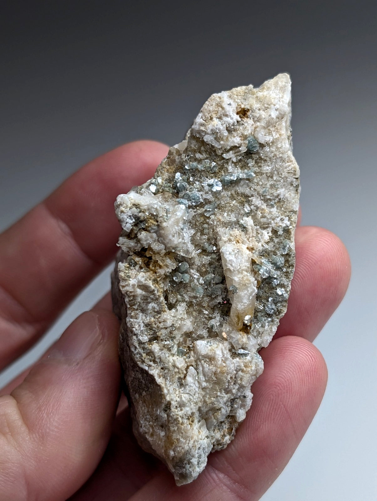 Blue-Green Cookeite on Quartz, Saline County, Arkansas, Old Stock, UV Reactive
