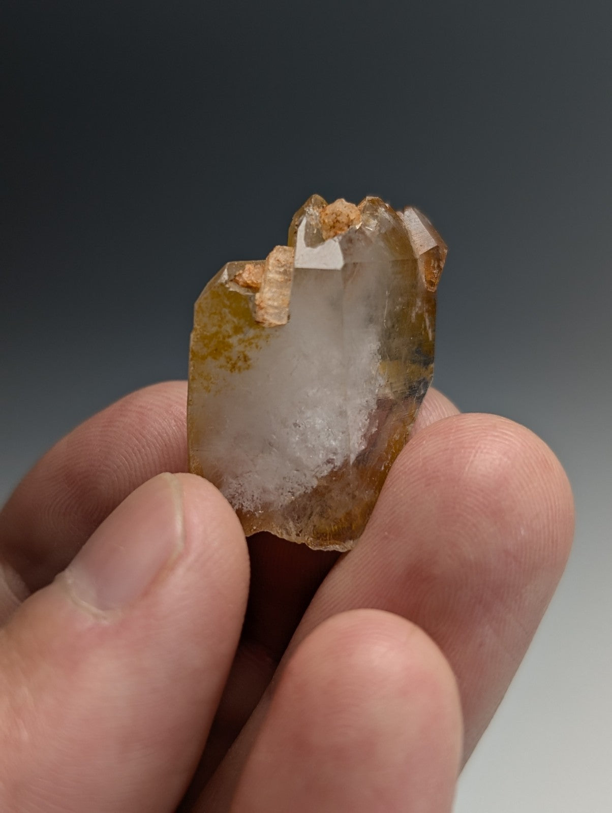 Adularia on Quartz Crystal Point, Double Terminated, Garland County, Arkansas