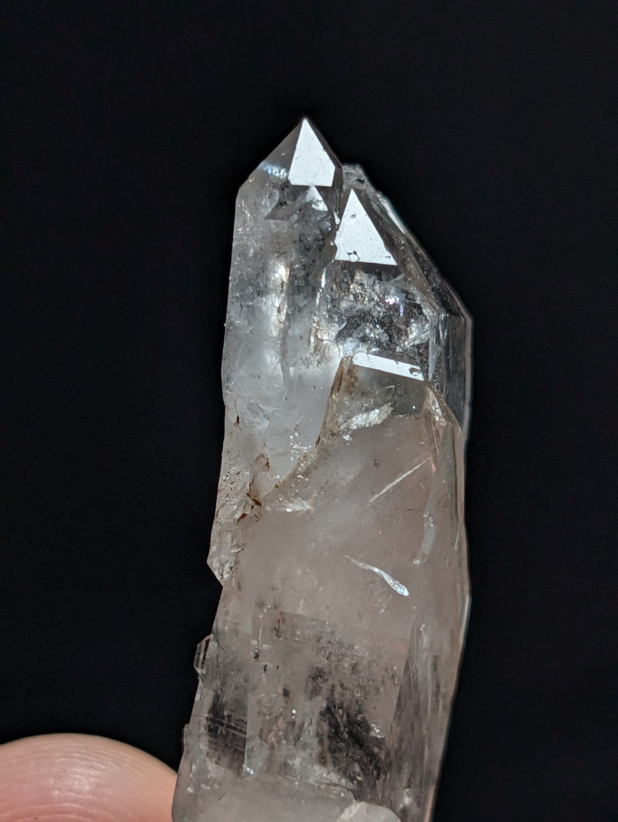 A+ Unique Quartz, Old Stock, Montgomery County, Arkansas, w/ natural wood base