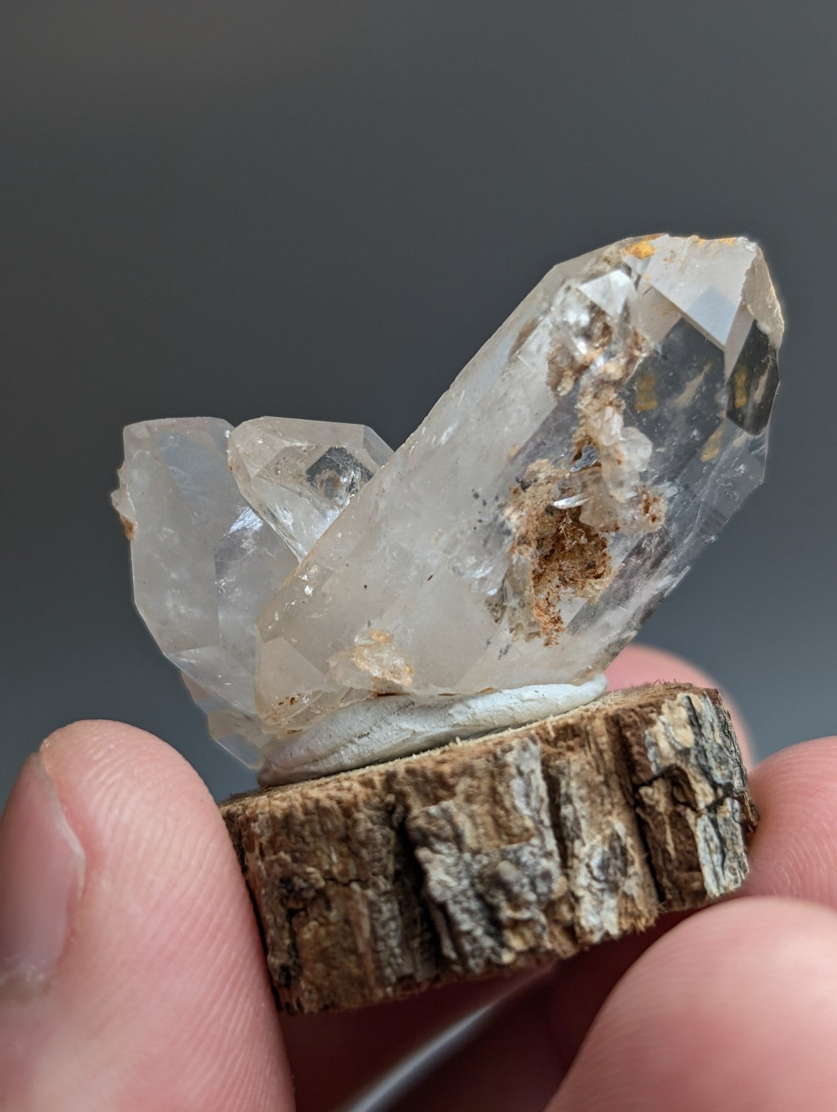 Nacrite included Quartz Crystal, Montgomery County, Arkansas, w/ wood base