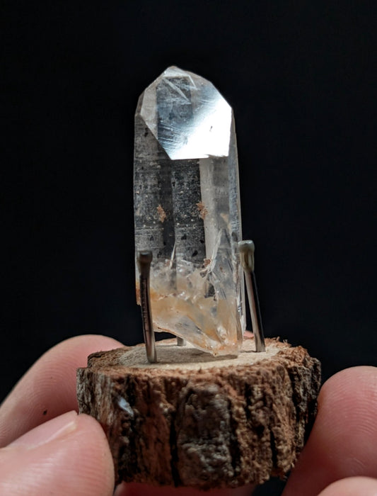 A+ Clear Quartz w/ inclusions, Montgomery County, Arkansas, w/ natural wood base