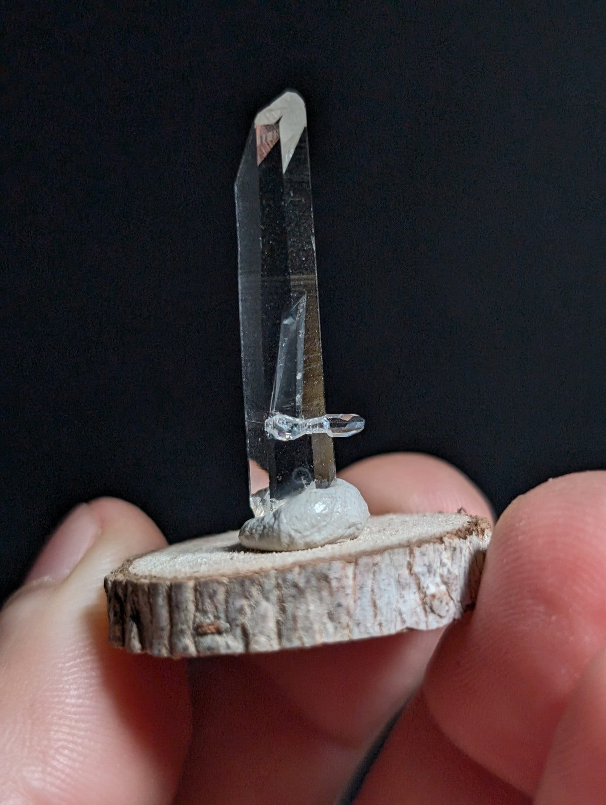 A+ Penetrator Quartz, Old Stock, Montgomery County, Arkansas, w/ wood base