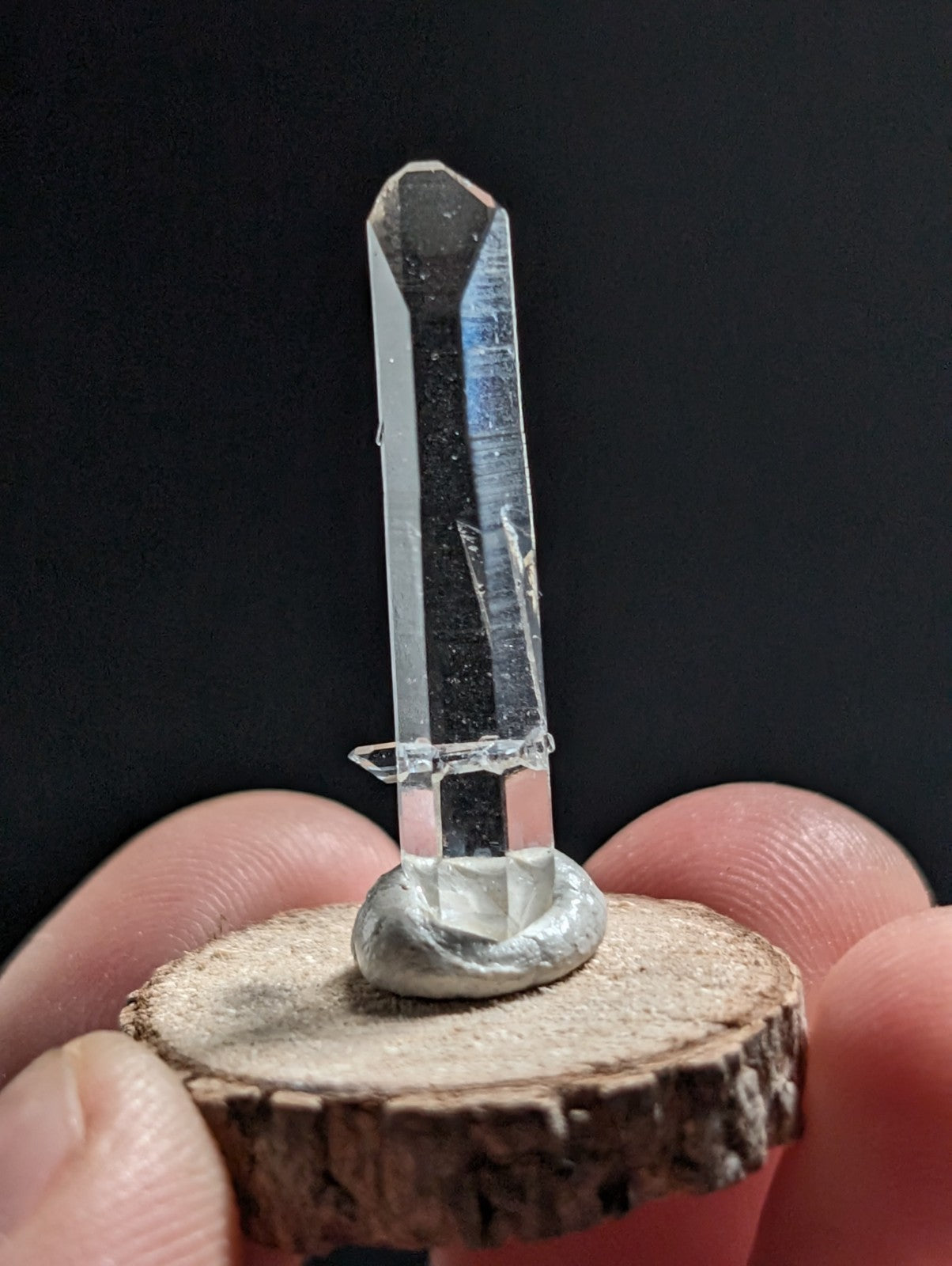 A+ Penetrator Quartz, Old Stock, Montgomery County, Arkansas, w/ wood base
