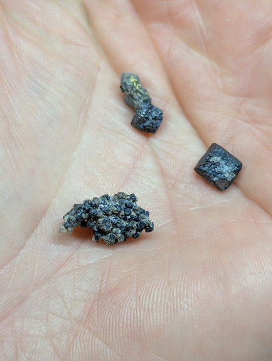 Set Of 3 Brookite Crystals + Smoky Quartz, Magnet Cove, Arkansas, Old Stock