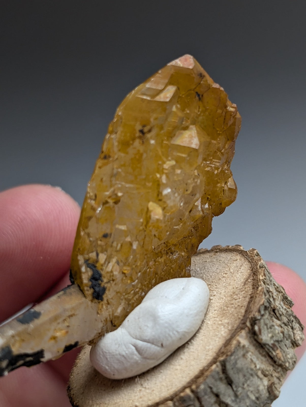 A+ Unique Quartz, Old Stock, Montgomery County, Arkansas, w/ natural wood base