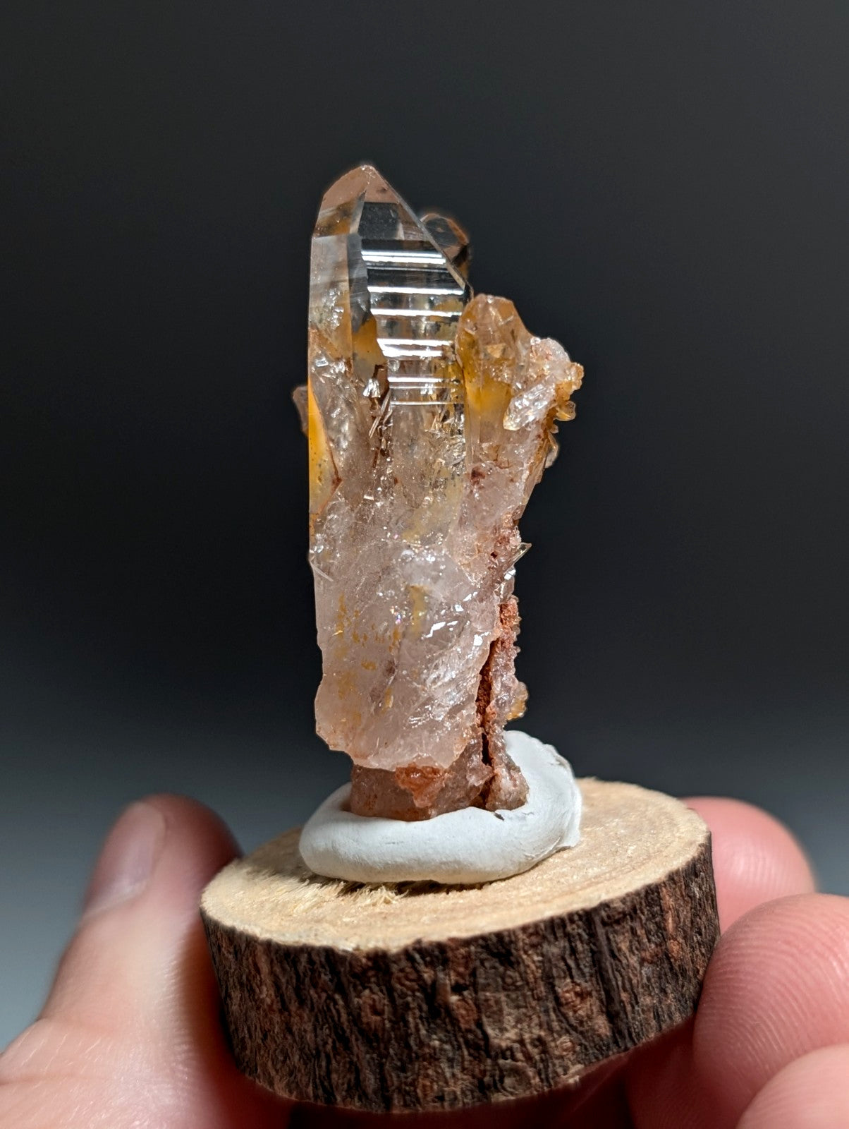 A+ Clear Quartz Crystal Cluster, Garland County, Arkansas, w/ natural wood base