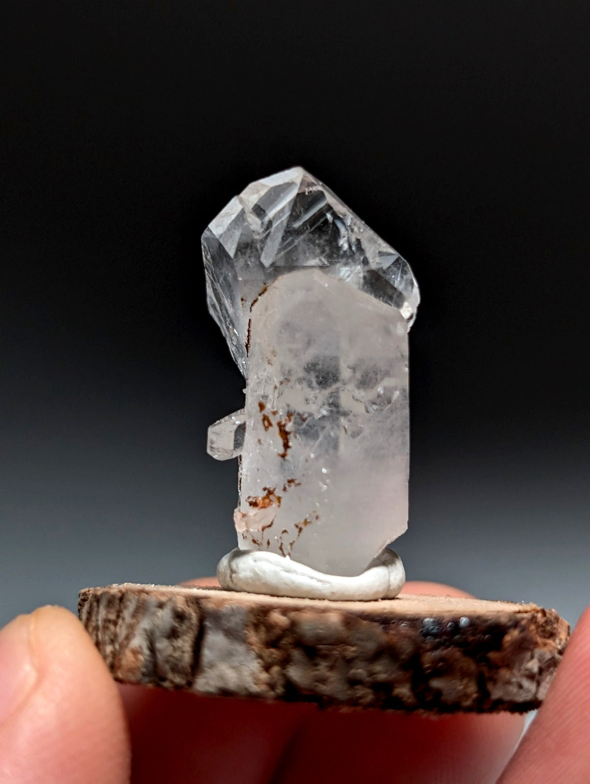 A+ Quartz Crystal Oddity, Montgomery County, Arkansas, w/ natural wood base