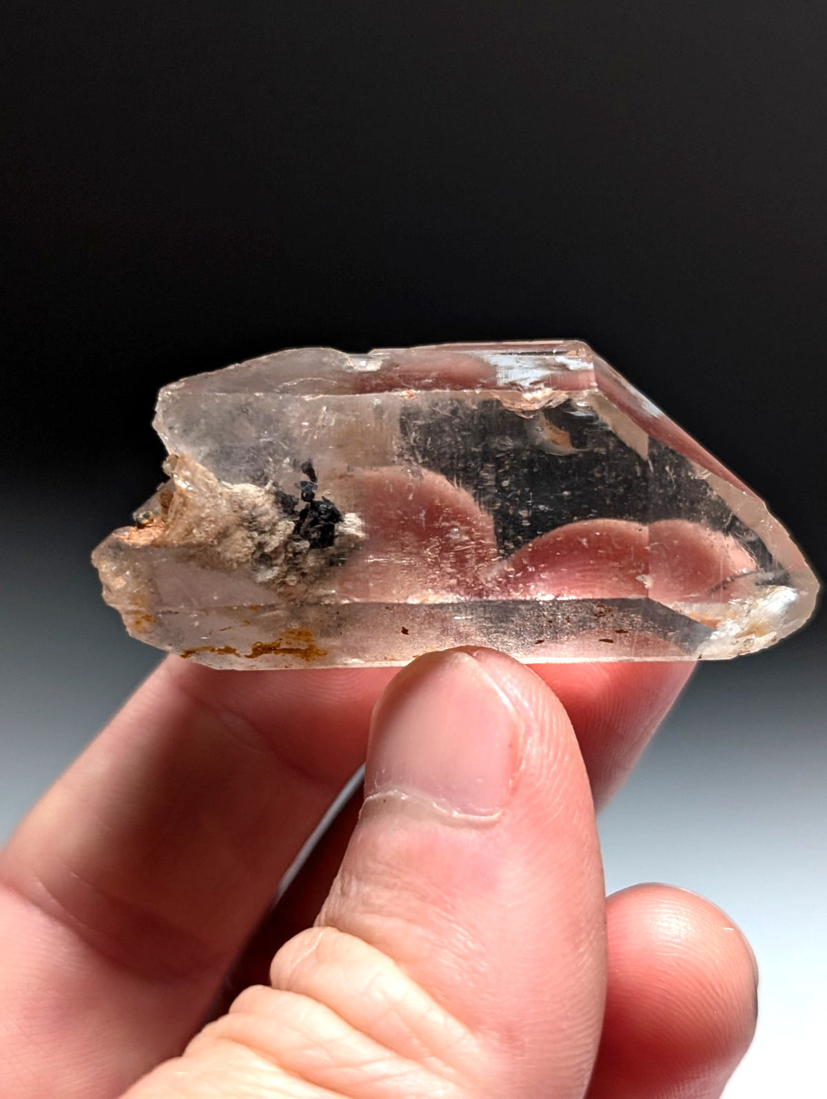 AMAZING Nacrite + Manganese included Quartz Crystal Point, Arkansas, Double Term