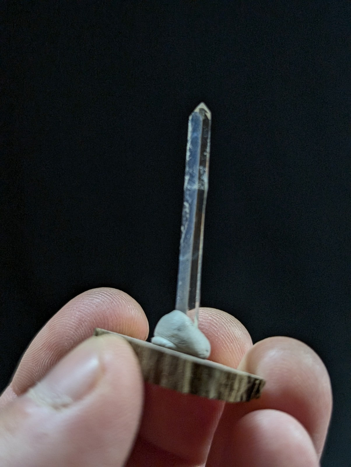 Needle Quartz Crystal Point, Old Stock,Montgomery County, Arkansas, w/ wood base