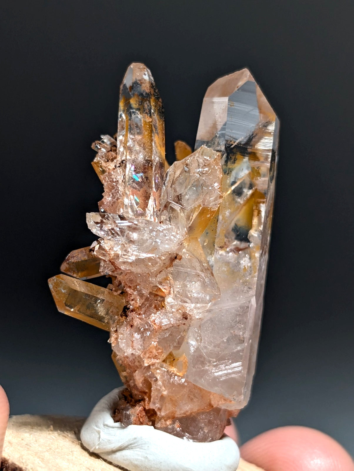 A+ Clear Quartz Crystal Cluster, Garland County, Arkansas, w/ natural wood base