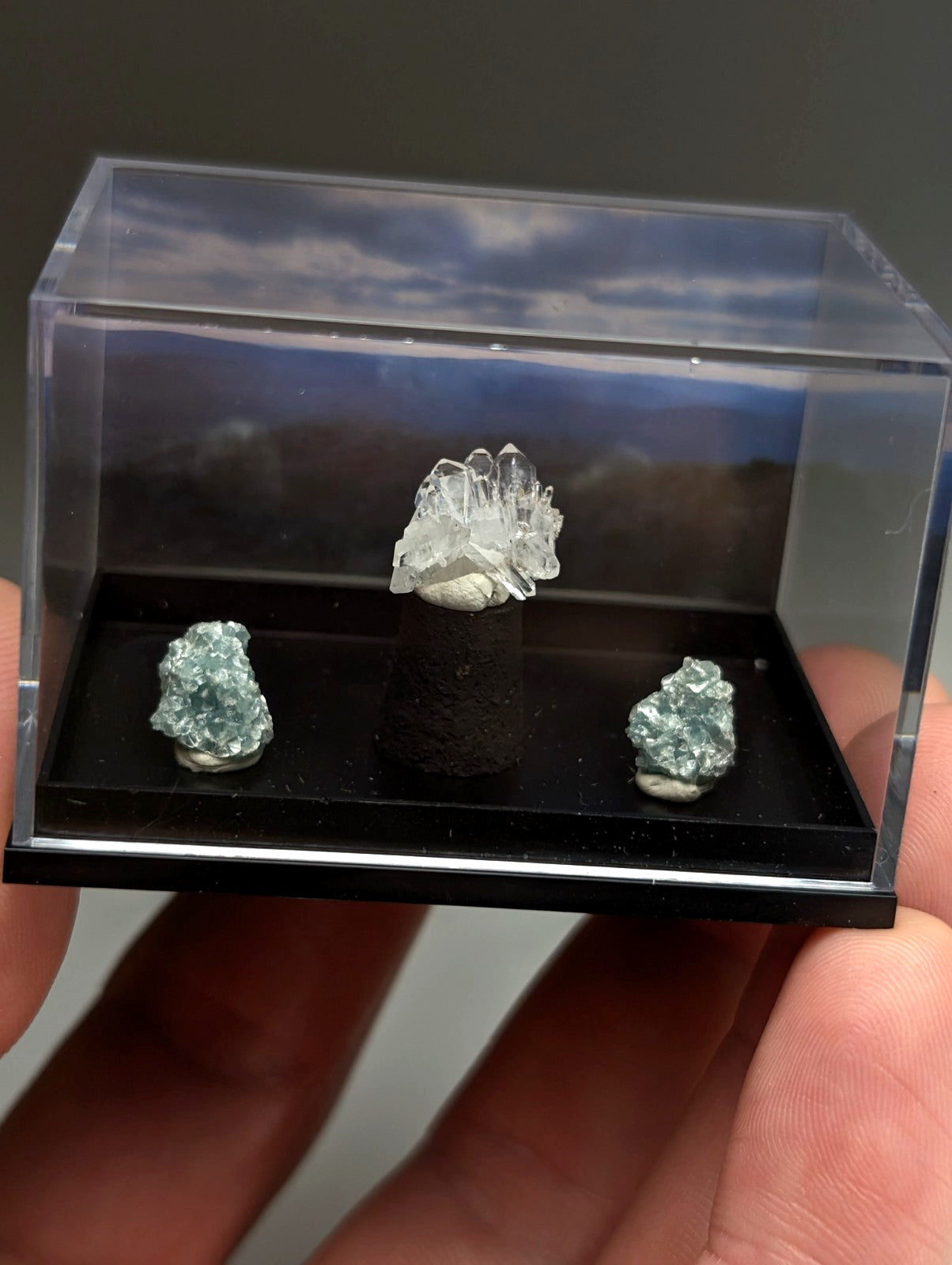 Set of Blue-Green Cookeite + Quartz, Saline County, Arkansas, Old Stock, + case