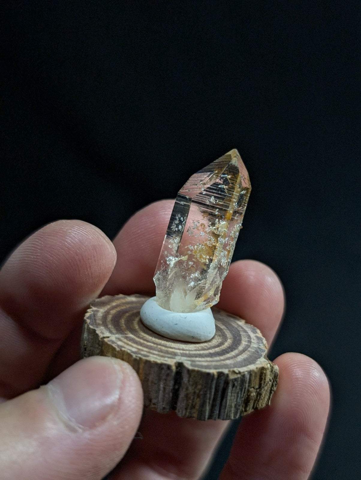 Optical Quartz Crystal Point, Old Stock, Montgomery County, Arkansas, w/ base