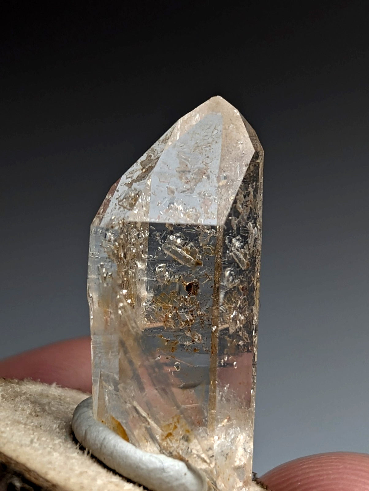 Optical Quartz Crystal Point, Montgomery County, Arkansas, USA, w/ wood mount