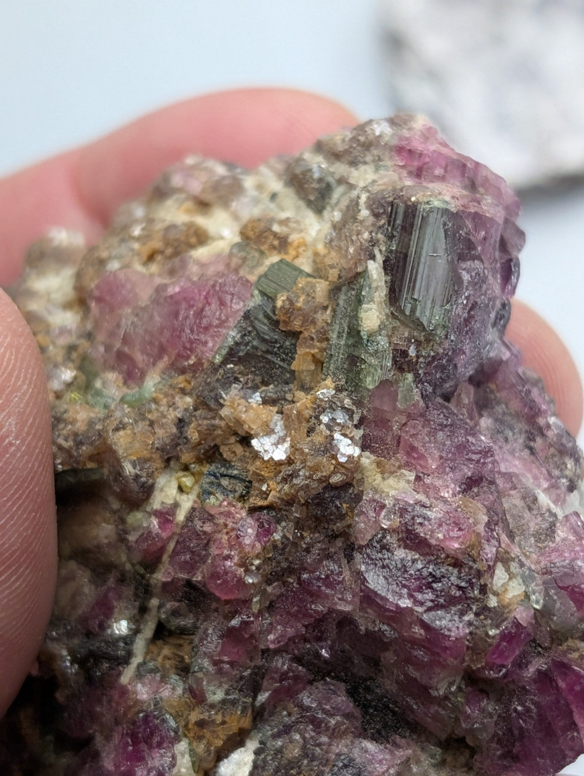 Amethyst, Tourmaline, Apatite, Pyrophyllite, Lepidolite, Flat of 9 OOAK Minerals