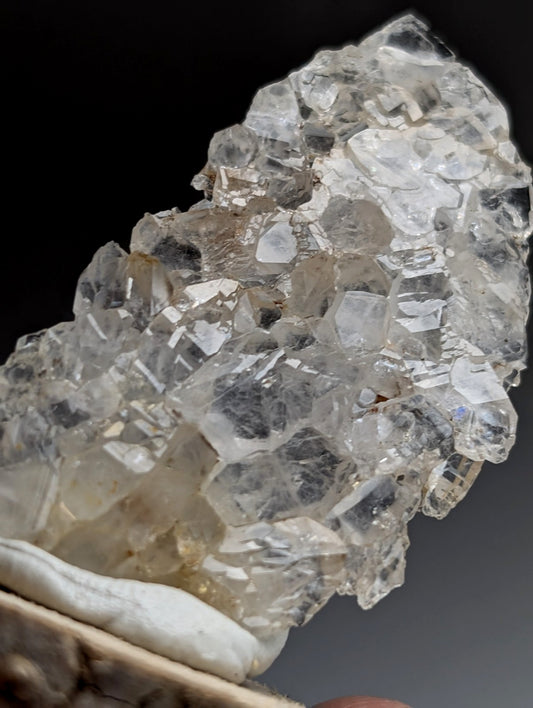A+ Unique Quartz, Old Stock, Montgomery County, Arkansas, w/ natural wood base