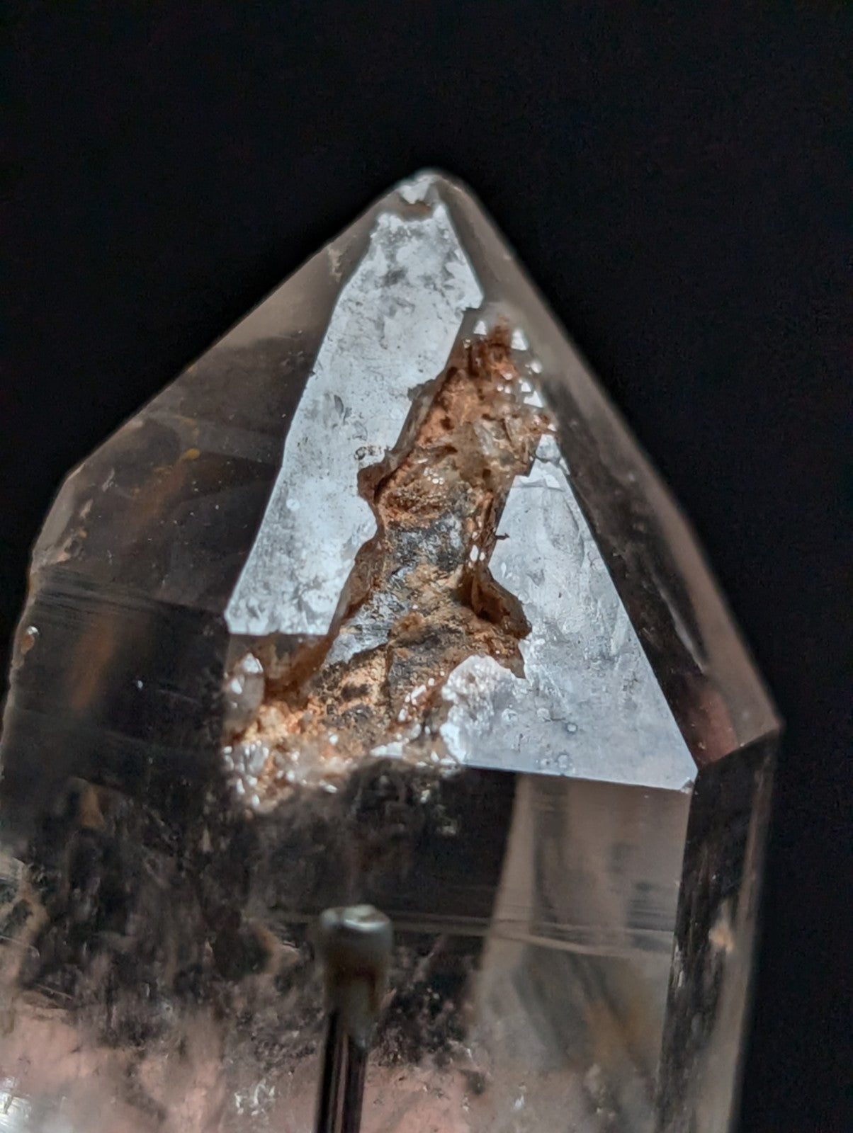 A+ Nacrite Phantom Quartz, Old Stock, Montgomery County, Arkansas, w/ wood base