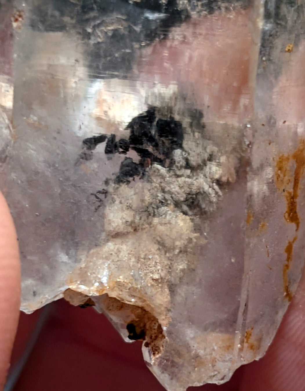 AMAZING Nacrite + Manganese included Quartz Crystal Point, Arkansas, Double Term