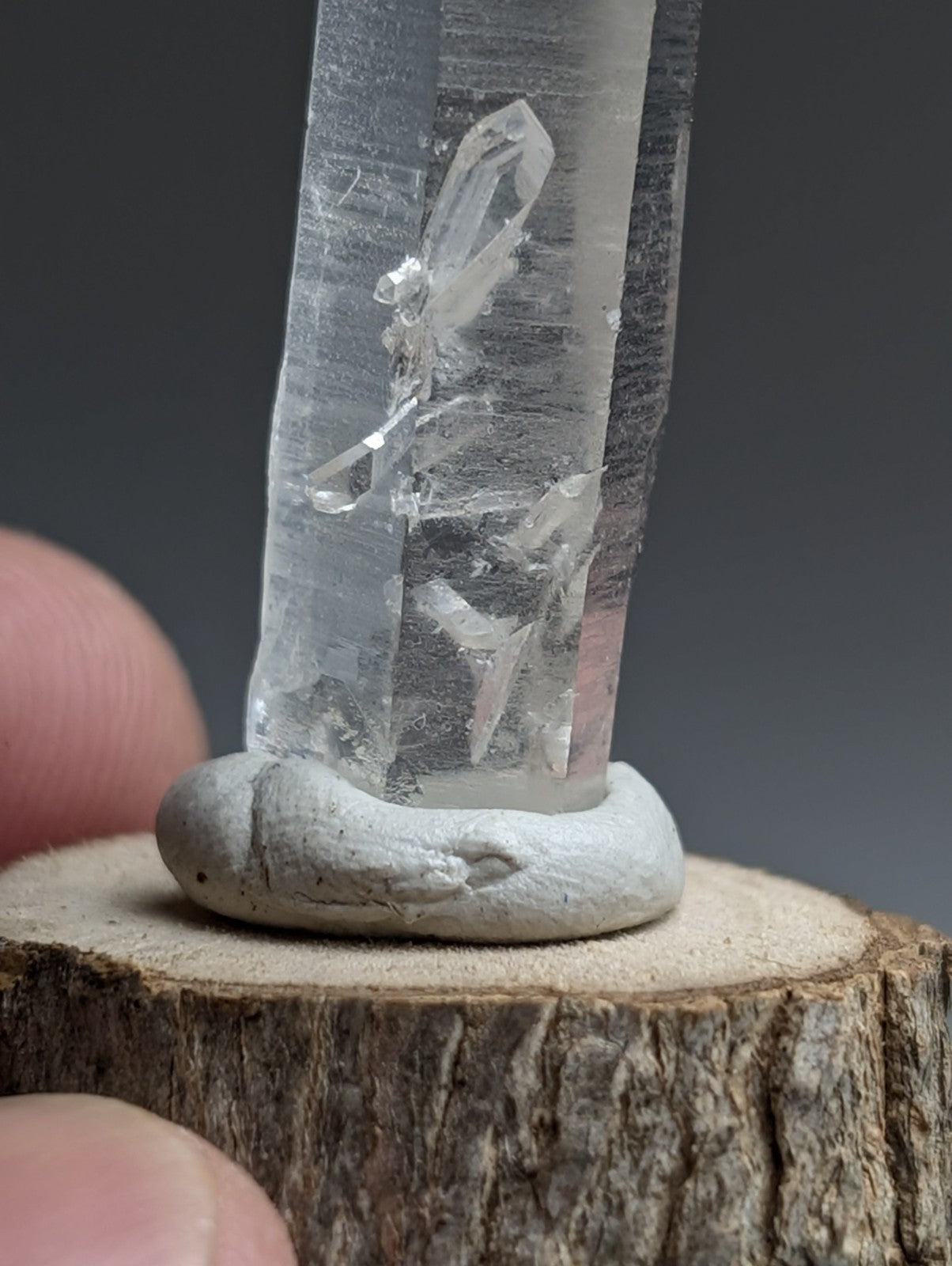 Manifestation Quartz, Old Stock, Montgomery County, Arkansas, w/ wood base