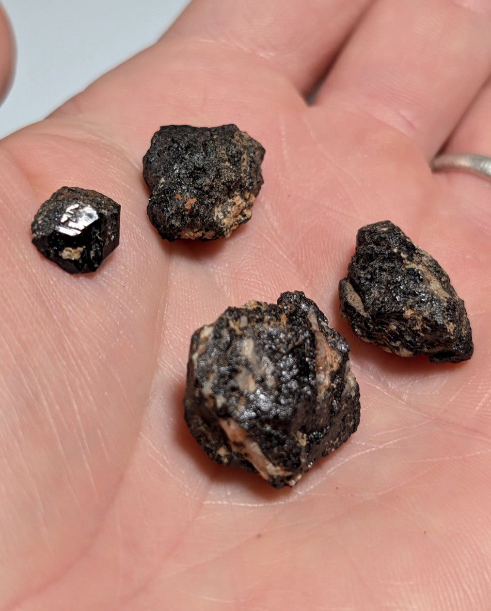Garnet w/ Fluorapatite OOAK set of 4, Magnet Cove, Arkansas, ex Henry Delinde