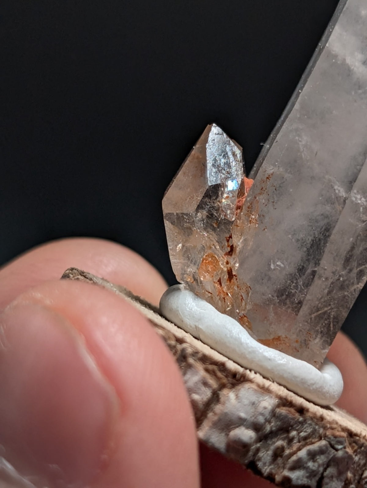 A+ Quartz Crystal Point, Montgomery County, Arkansas, w/ natural wood base