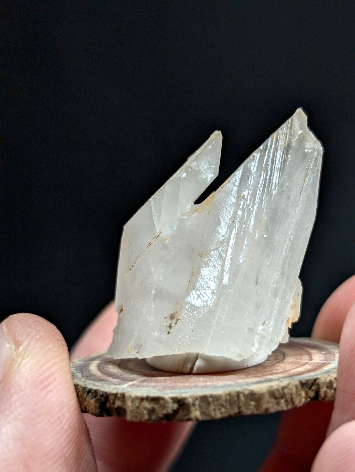 Unique Quartz Crystal Point, Old Stock, Montgomery County, Arkansas, w/wood base