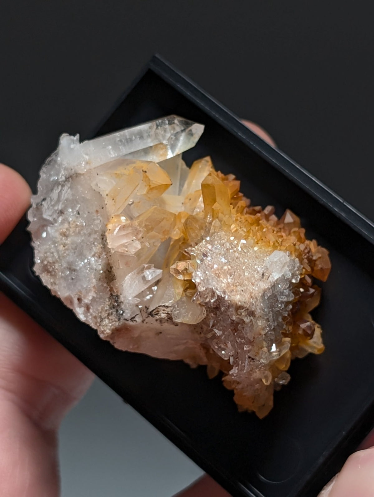 Pyramid Quartz Crystal Cluster, w/ photo case/mount, Montgomery County, Arkansas