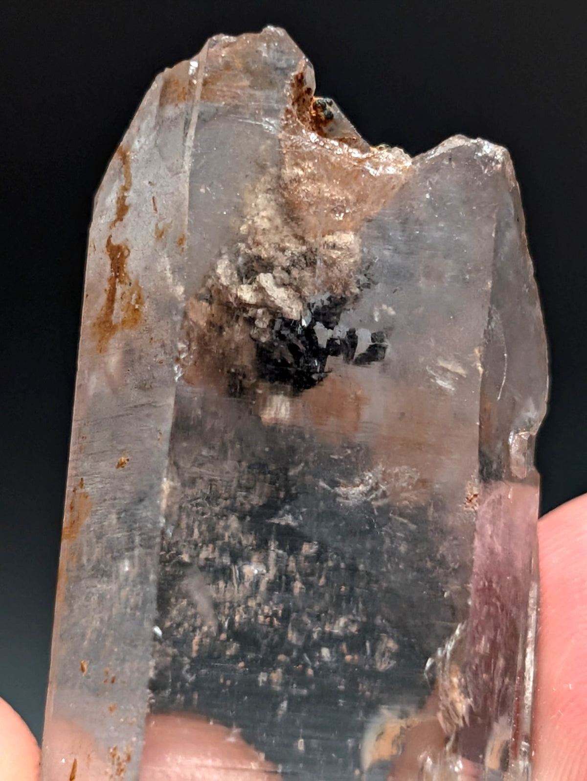 AMAZING Nacrite + Manganese included Quartz Crystal Point, Arkansas, Double Term