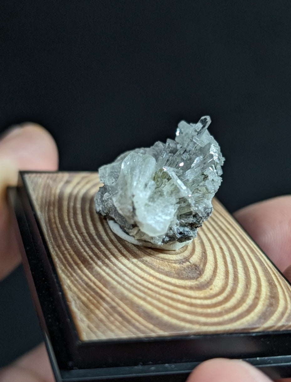 Rare Barite Cluster, w/ wood mount + photo case - Magnet Cove, Arkansas, 1970s