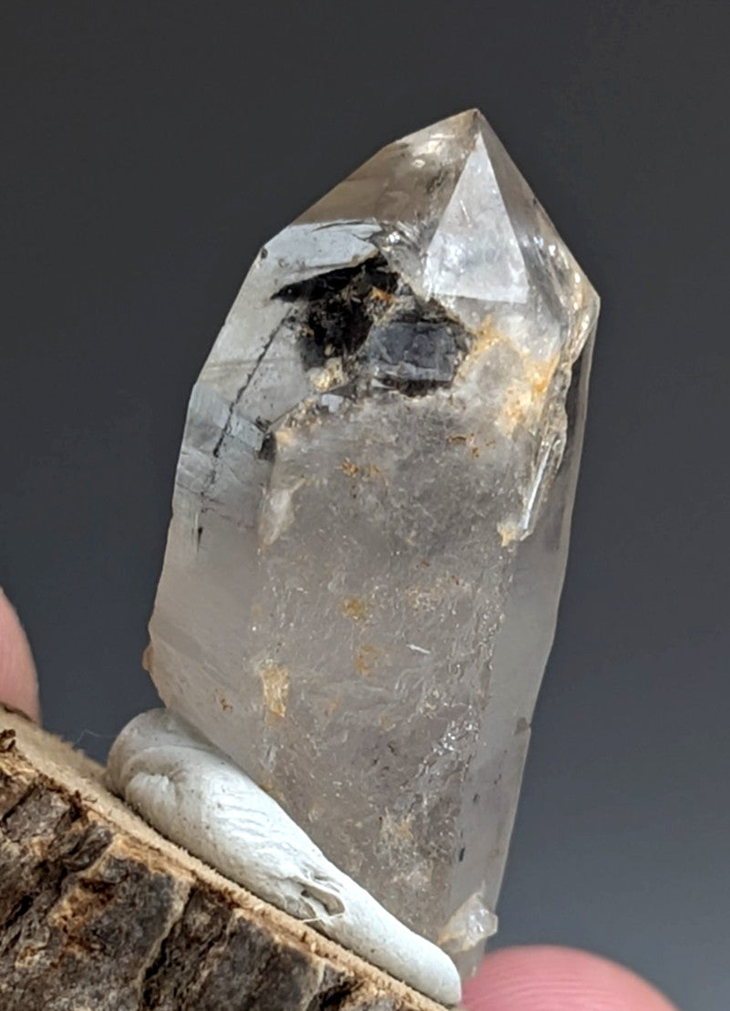 A+ Unique Quartz, Old Stock, Montgomery County, Arkansas, w/ natural wood base