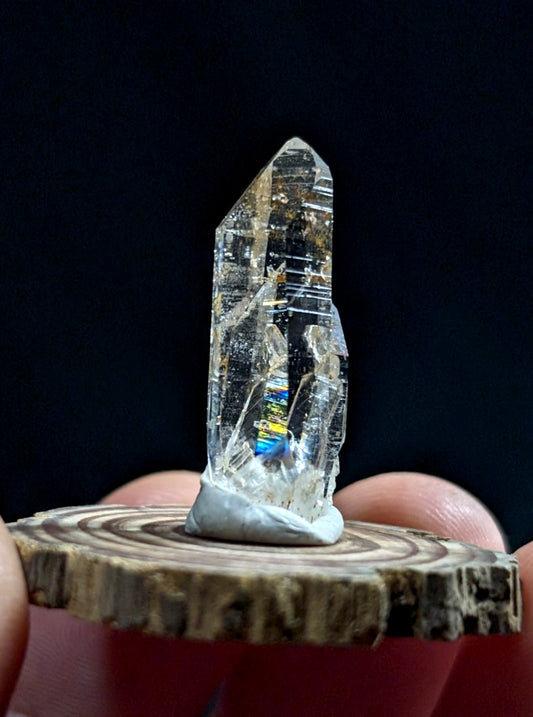 A+++ Optical Rainbow Quartz Crystal Point, Montgomery County, Arkansas, w/ base