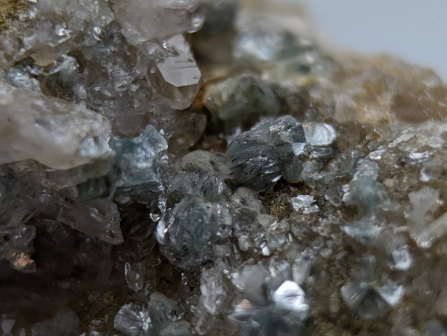 Blue-Green Cookeite on Quartz, Saline County, Arkansas, Old Stock, UV Reactive