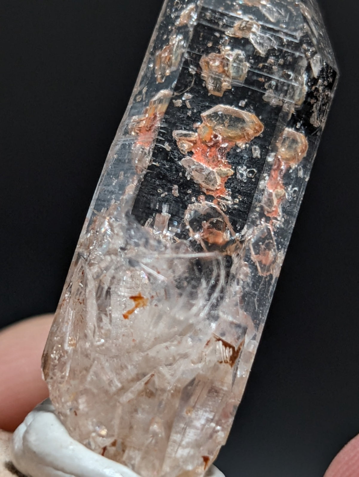 A+ Clear Quartz Crystal Point, Montgomery County, Arkansas, w/ natural wood base