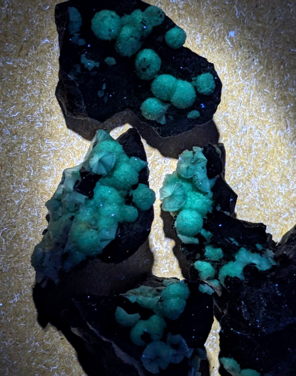Set of 4 UV Reactive Wavellite - Fantastic Old Stock- Mauldin Mountain, Arkansas