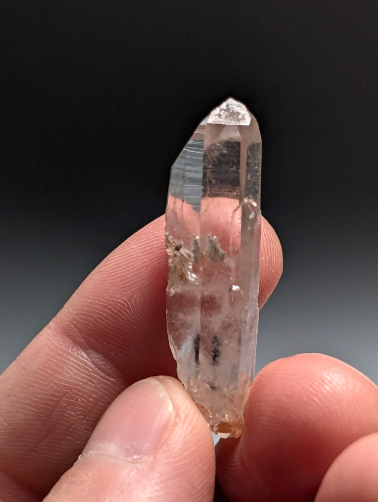Nacrite + Manganese included Quartz Crystal Point, Arkansas, USA, Rare