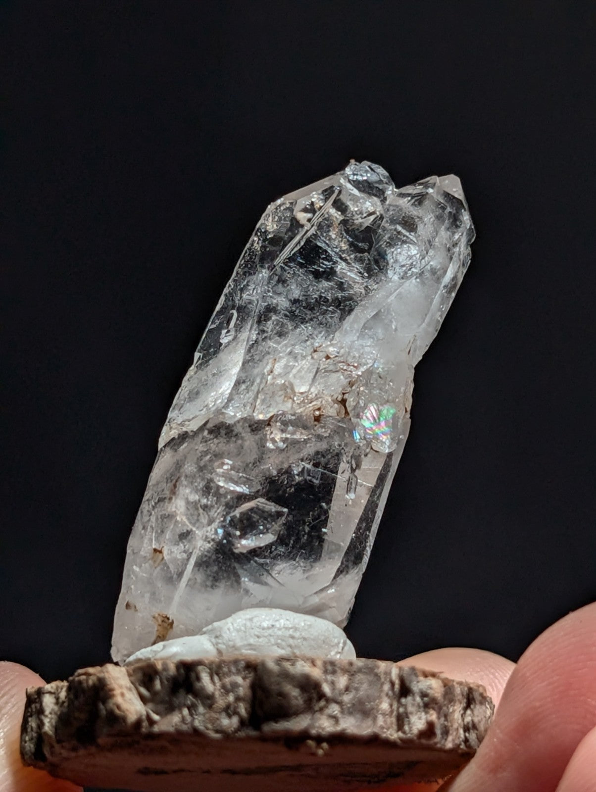 A+ Unique Quartz, Old Stock, Montgomery County, Arkansas, w/ natural wood base