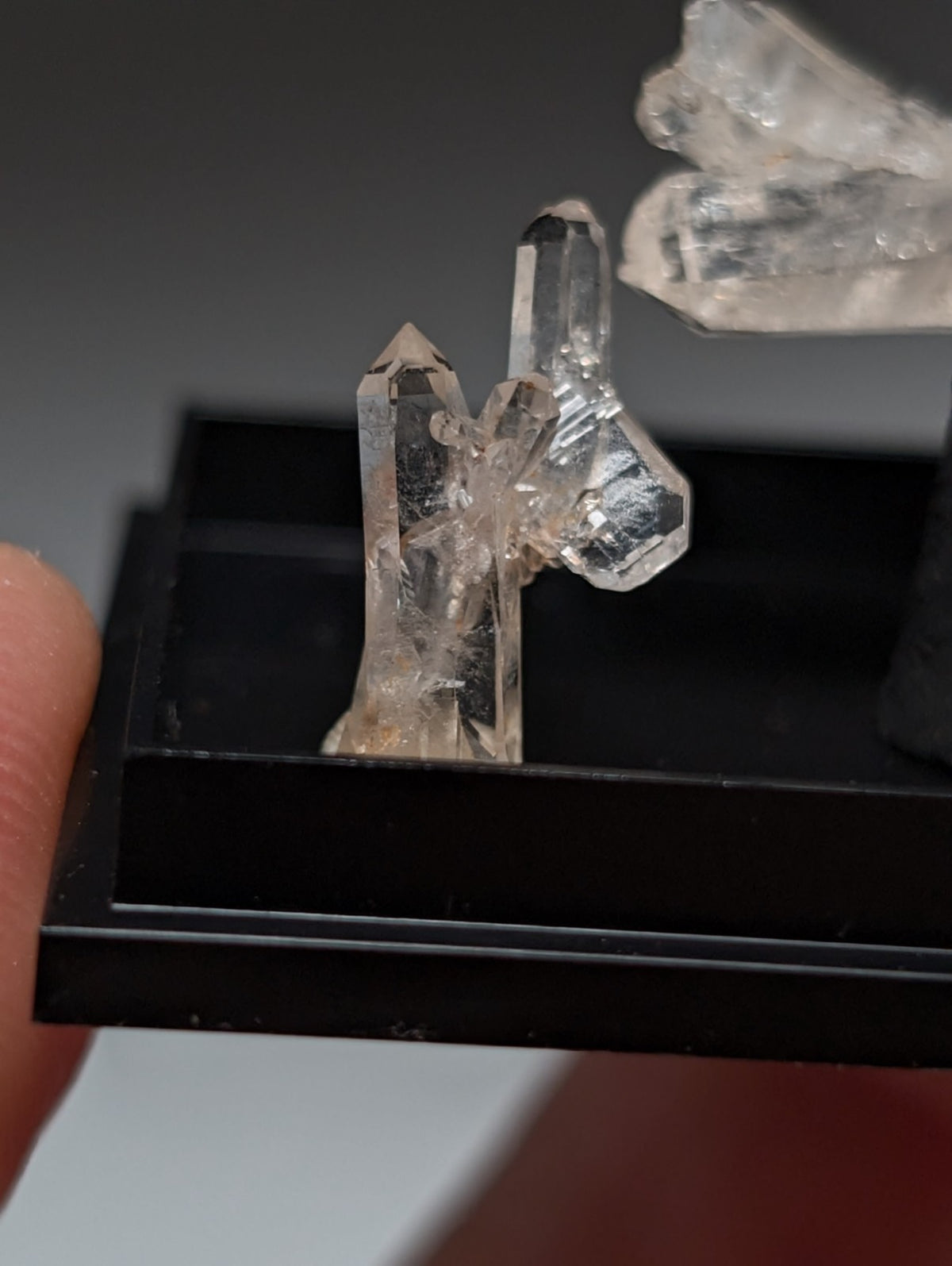 Set of 3 Faden Quartz Crystals, w/ photo case/mount, Montgomery County, Arkansas